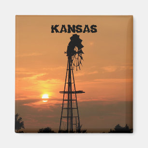 Imã Kansas Windmill Silhouette Sunset Magnet