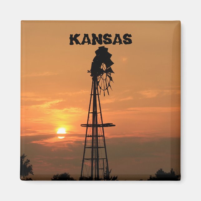 Imã Kansas Windmill Silhouette Sunset Magnet (Frente)