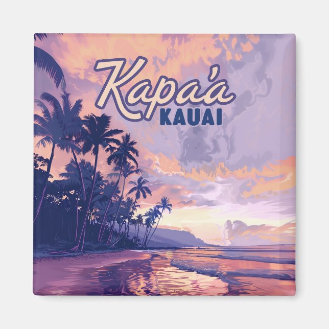 Imã Kapaa Kauai Hawaii Beach Sunset Palm Tree Retro (Frente)
