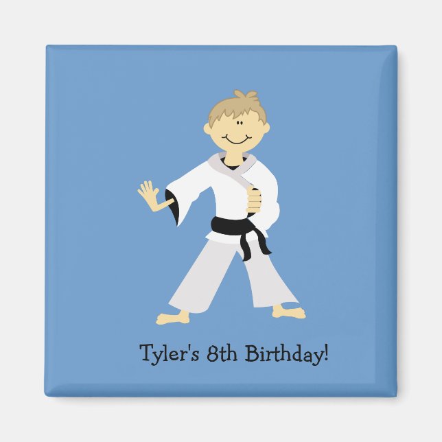 Imã KARATE Boy Blackbelt Birthday Favor ímã (Frente)