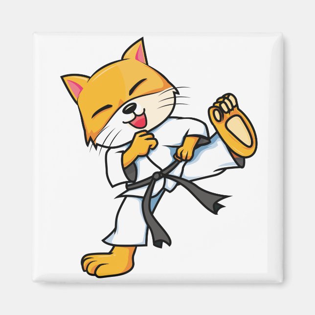Imã Karate Cat Cartoon Engraçado (Frente)
