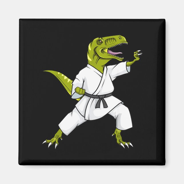 Imã Karatesaurus T-rex Dinossauro Engraçado Karatê Sam (Frente)