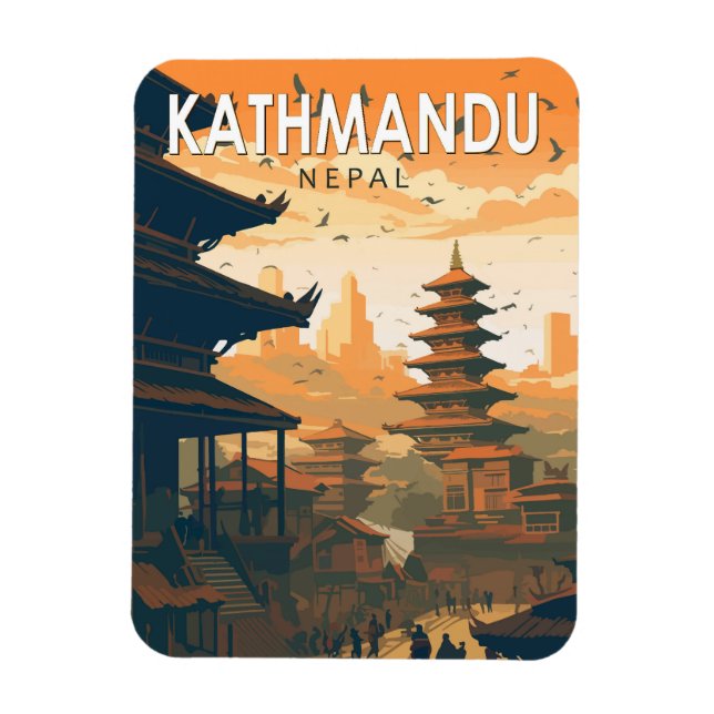 Ímã Kathmandu Nepal Viagem Art Vintage (Vertical)