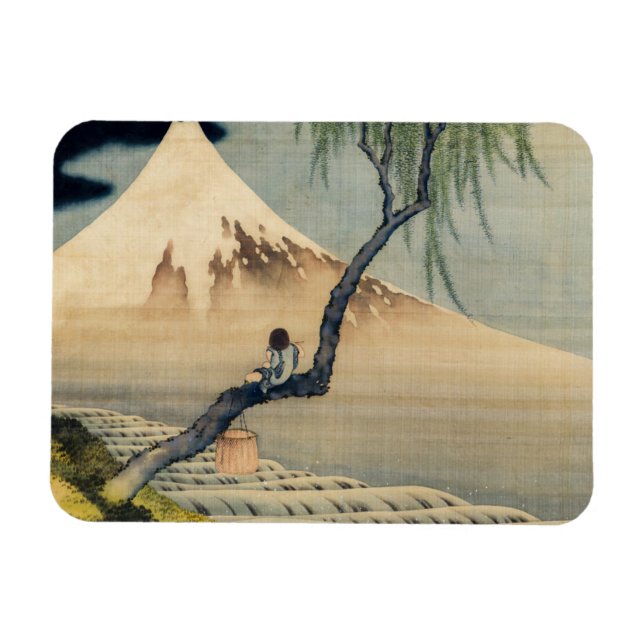 Ímã Katsushika Hokusai - Menino Vivendo o Monte Fuji (Horizontal)