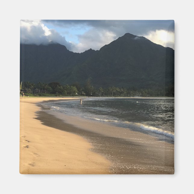 Imã Kauai Surf Co. Hanalei Beach Refrigerator Magnet (Frente)