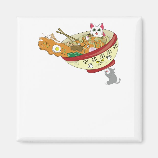 Imã Kawaii Anime Cat Shirt Japonês Ramen Noodles Gift (Frente)