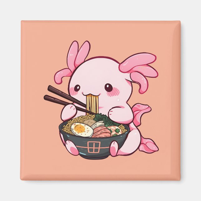 Imã Kawaii Axolotl Eating Ramen (Frente)