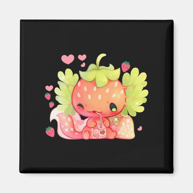 Imã Kawaii Axolotl Strawberry Milk Shake Anim Japonês (Frente)