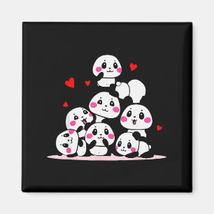 Imã Kawaii Bebê Panda Fofo Pilha Com Corações Vermelho