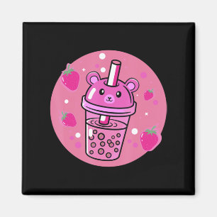 Imã Kawaii Boba Cup Strawberry Anime Bubble Tea Cute