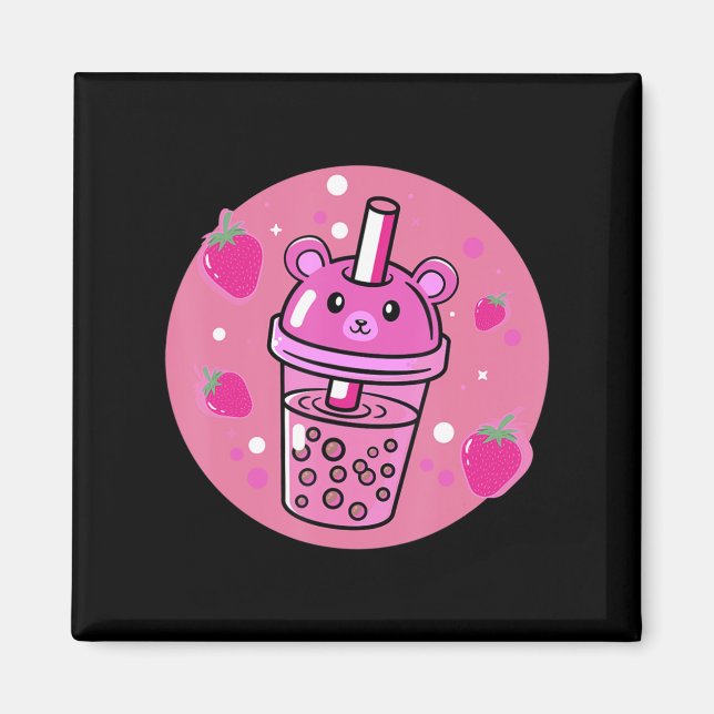 Imã Kawaii Boba Cup Strawberry Anime Bubble Tea Cute (Frente)