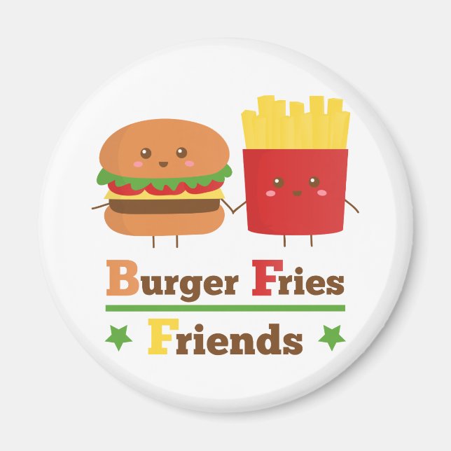 Imã Kawaii Cartoon Burger Fries Amigos BFF (Frente)