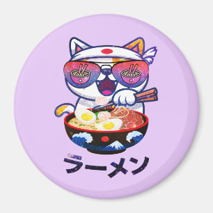 Imã Kawaii Cat Eating Ramen - Bonitos Noodles Japonese
