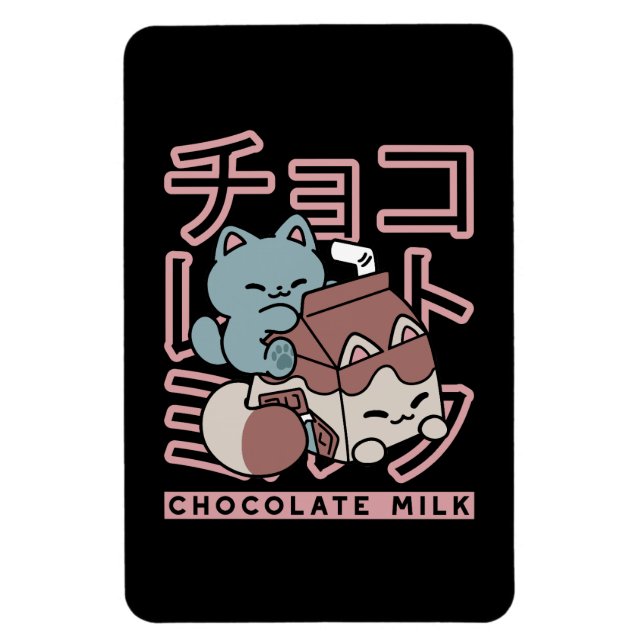 Ímã Kawaii Cat with Chocolate Milk – Japanese Pop Art  (Vertical)
