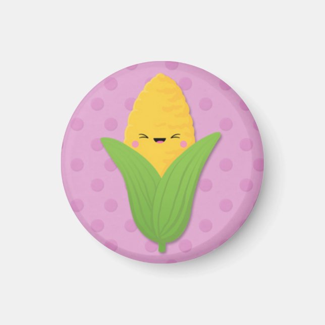 Imã Kawaii Corn no Cob em Bolinhas Roxas (Frente)