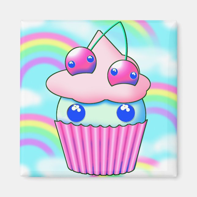 Imã kawaii cupcake med rosa körsbär (Frente)