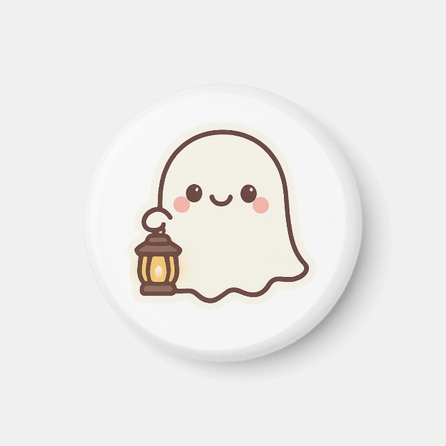 Imã Kawaii Fantasma com Lanterna - Design de Espírito  (Frente)