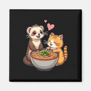 Imã Kawaii Ferret E Cat Comendo Ramen Cujo Japonês A