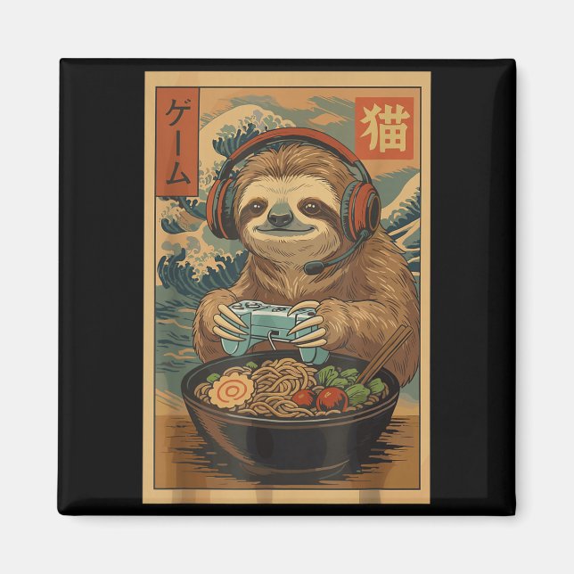 Imã Kawaii Japanese Ramen Sloth Retro Gaming Shirts Fo (Frente)