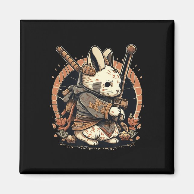 Imã Kawaii Japanese Style Samurai Bunny Anime  (Frente)