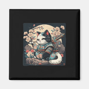 Imã Kawaii Japanese Style Samurai Cat Kitten Anime 