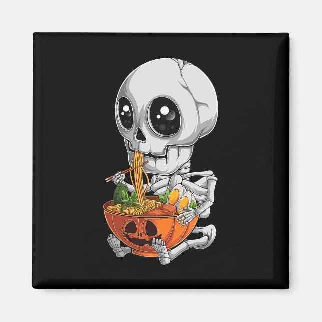Imã Kawaii Japonês Anime Skeleton Halloween Ramen Foo (Frente)