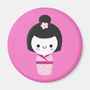Imã Kawaii Kokeshi - ímã cor-de-rosa