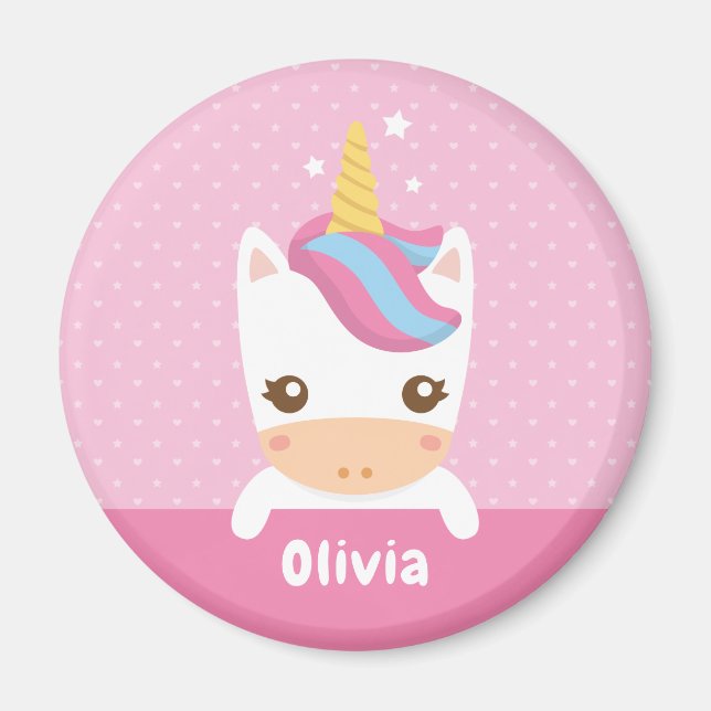Imã Kawaii Little Unicorn Girls Personalizadas Magnet (Frente)