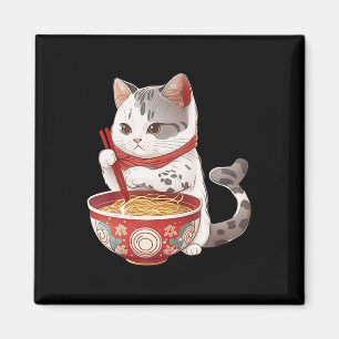 Imã Kawaii NeKo Cat Comendo Ramen Noodles Comida Japon