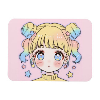 Ímã Kawaii Pastel Star Girl Portrait