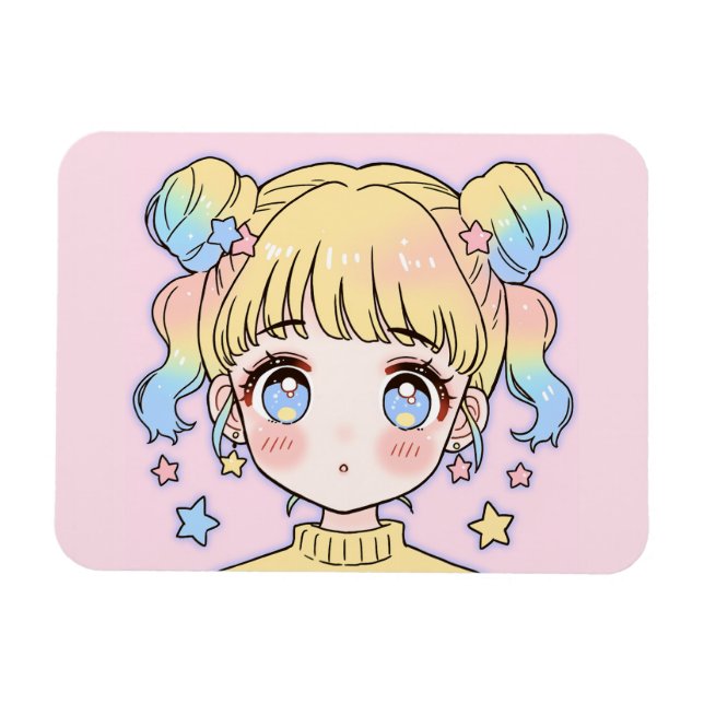 Ímã Kawaii Pastel Star Girl Portrait (Horizontal)
