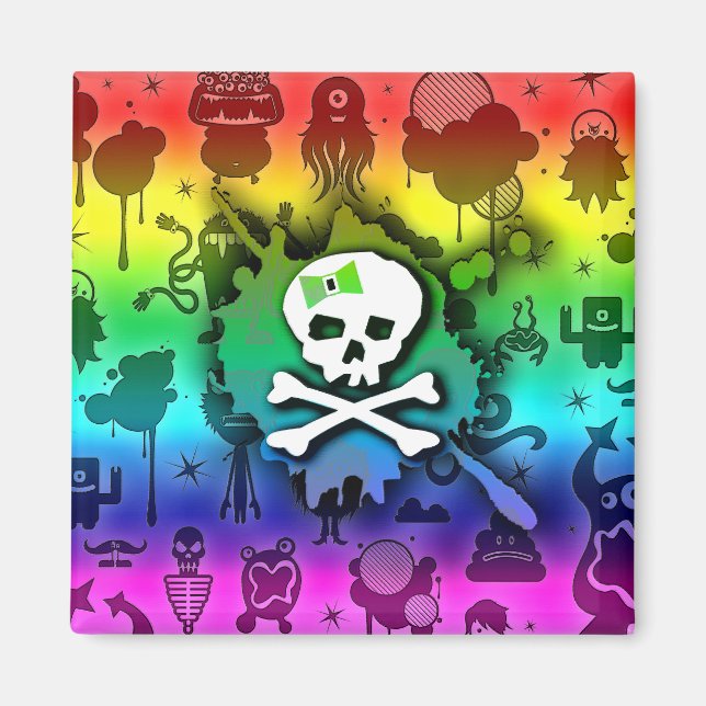 Imã Kawaii Rainbow Skull (Frente)