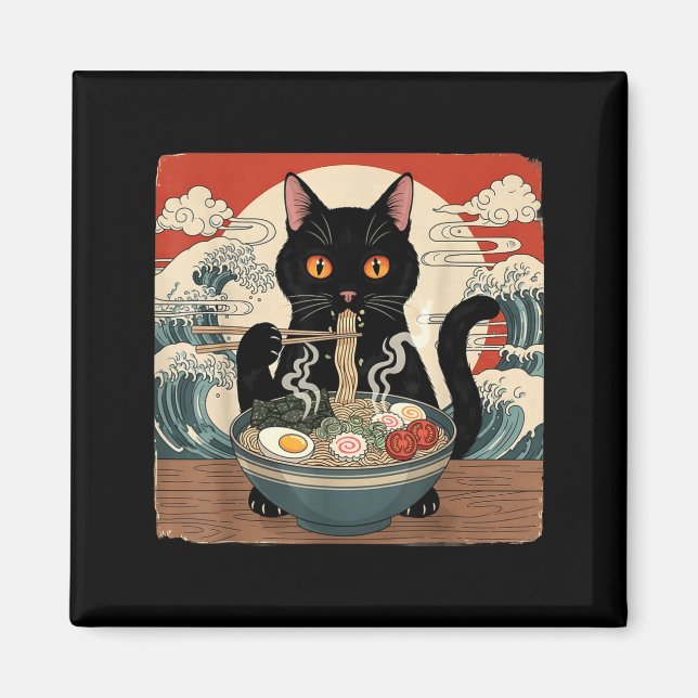Imã Kawaii Ramen Cat Anime Japanese Noodles Food Wave  (Frente)