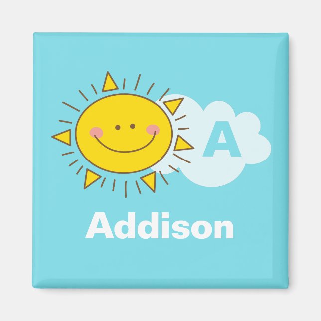 Imã Kawaii Robin Egg Blue Sunny Day Cartoon Monogram (Frente)