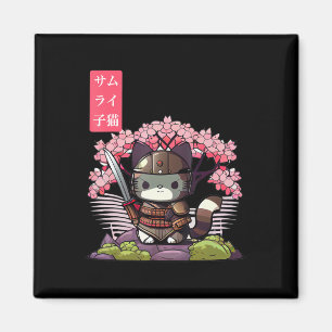 Imã Kawaii Samurai Kitten com Cherry Blossom Japonês
