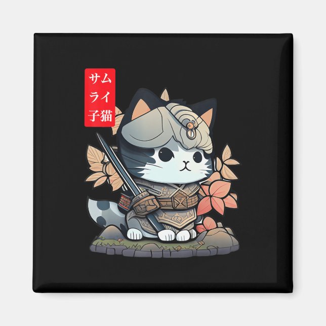 Imã Kawaii Samurai Warrior Kawaii Gato Japonês E (Frente)