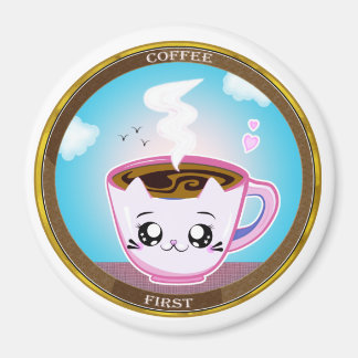Imã Kawaii, taça de café rosa. Café primeiro