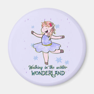 Imã Kawaii Unicorn   Caminhada durante o inverno