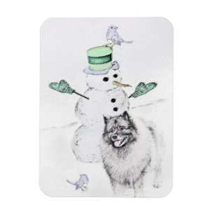 Ímã Keeshond Christmas Snowman Pinting Art