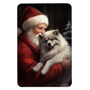 Ímã Keeshond Com O Papai Noel Natal Festivo