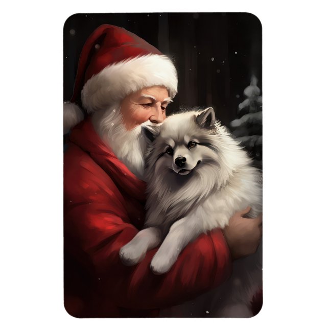 Ímã Keeshond Com O Papai Noel Natal Festivo (Vertical)