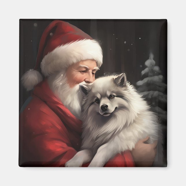 Imã Keeshond com Papai Noel Natal Festivo (Frente)