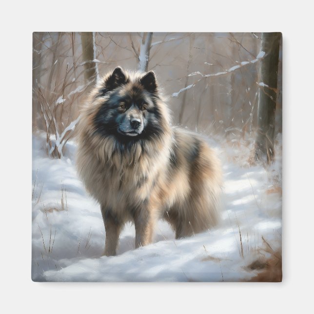 Imã Keeshond Deixe-o nevar no Natal (Frente)