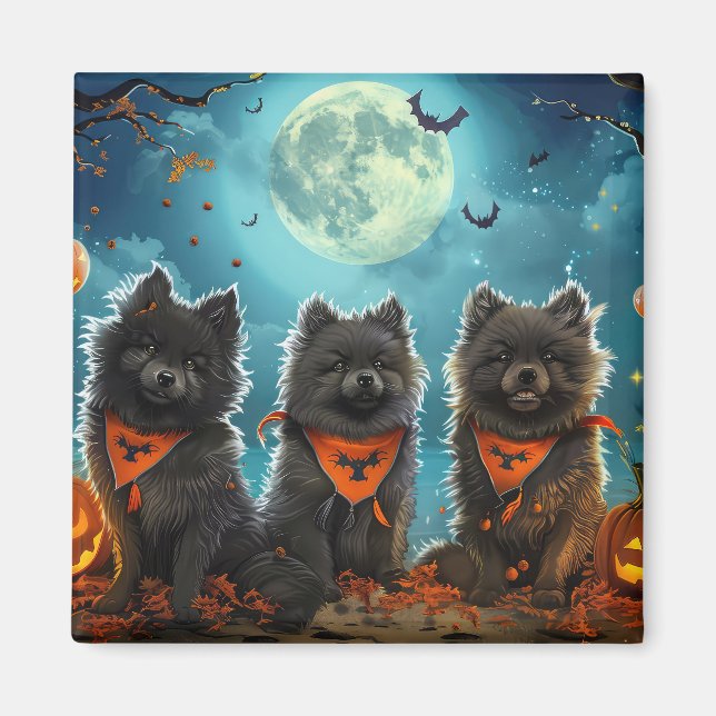 Imã Keeshond Halloween Assustador (Frente)