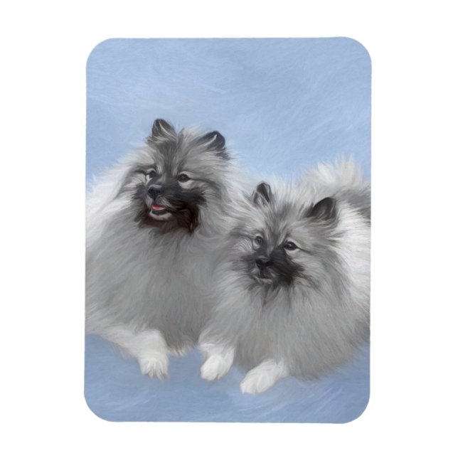 Ímã Keeshond Pair de Kees pintando Arte Animal Origina (Vertical)