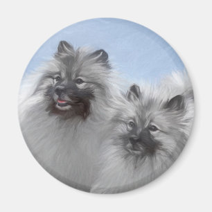 Imã Keeshond Pair de Kees pintando Arte Animal Origina