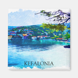 Imã Kefalonia Grécia Watercolor Panorama