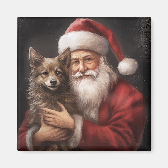Imã Kelpie australiano com Papai Noel no Natal (Frente)