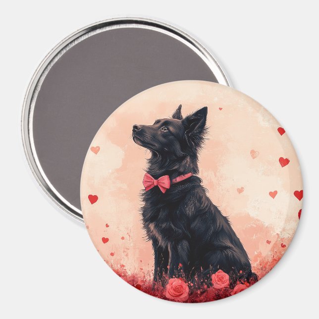 Imã Kelpie Australiano com Rosas - Dia dos Namorados (Front/Back)