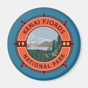 Imã Kenai Fjords National Park Retro Compass Emblem